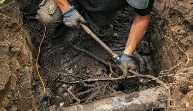Plumber removing invasive tree roots from pipes to prevent blockages in Blacktown properties.