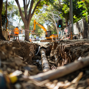 Excavation and pipe maintenance work for blocked drains in Blacktown streets.